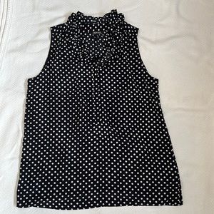Black sleeveless top with white polka dots.Sz 6 by Renuar. Like new condition